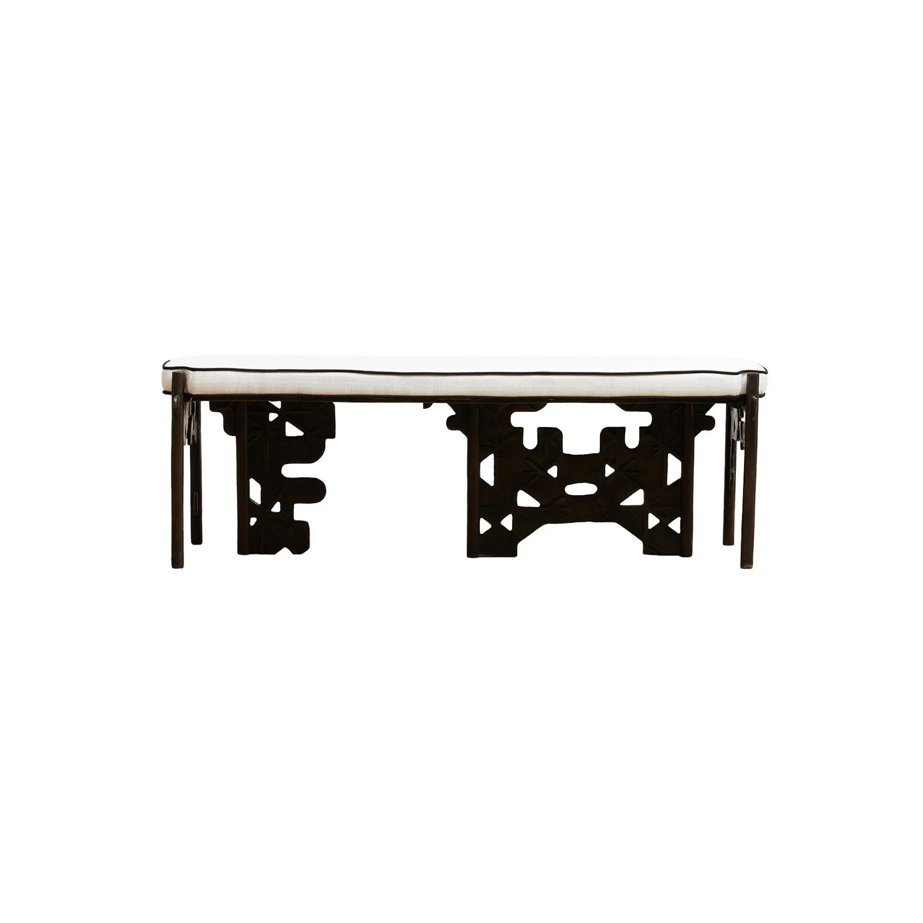 Golden Key Upholstered Blackened Brass Bench