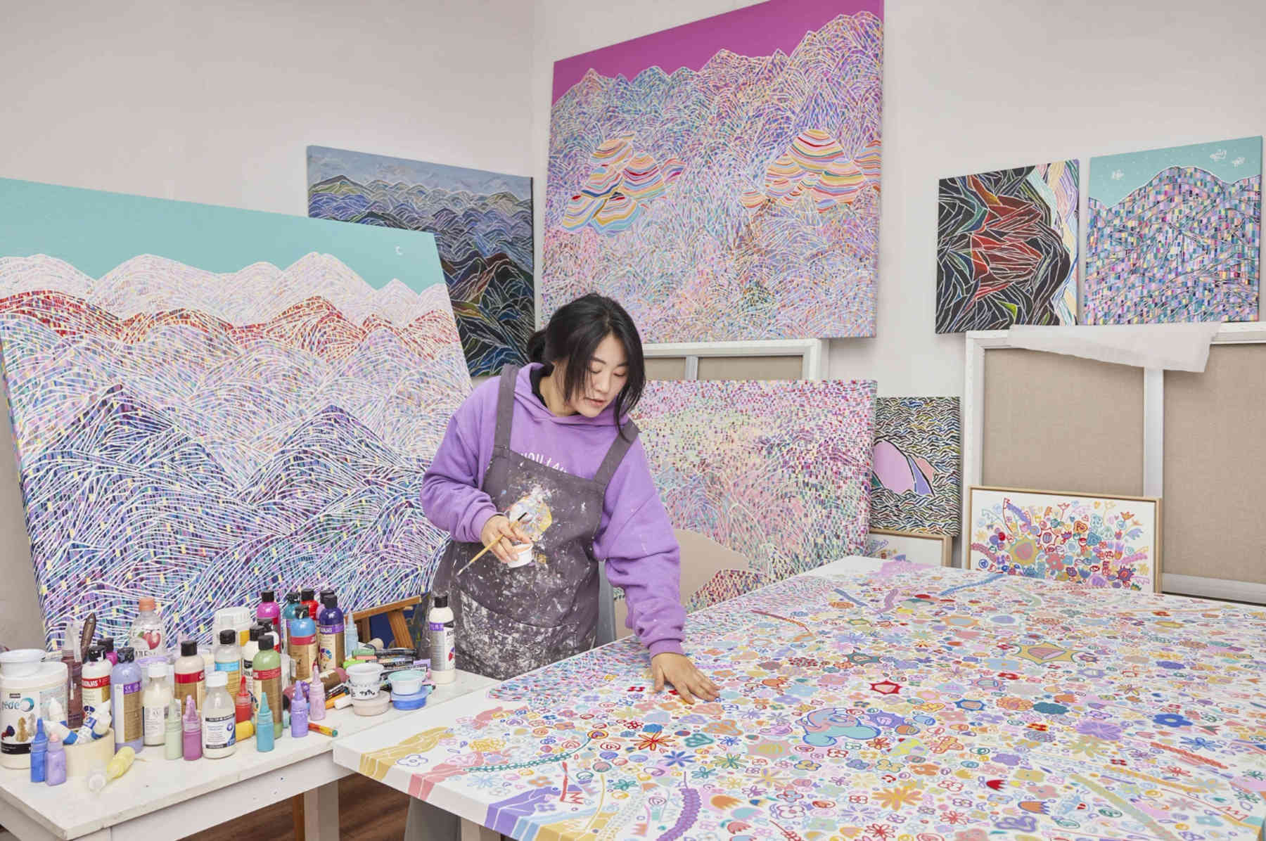 Colorful Mountains Acrylic Painting By Hanji Park in Dubai