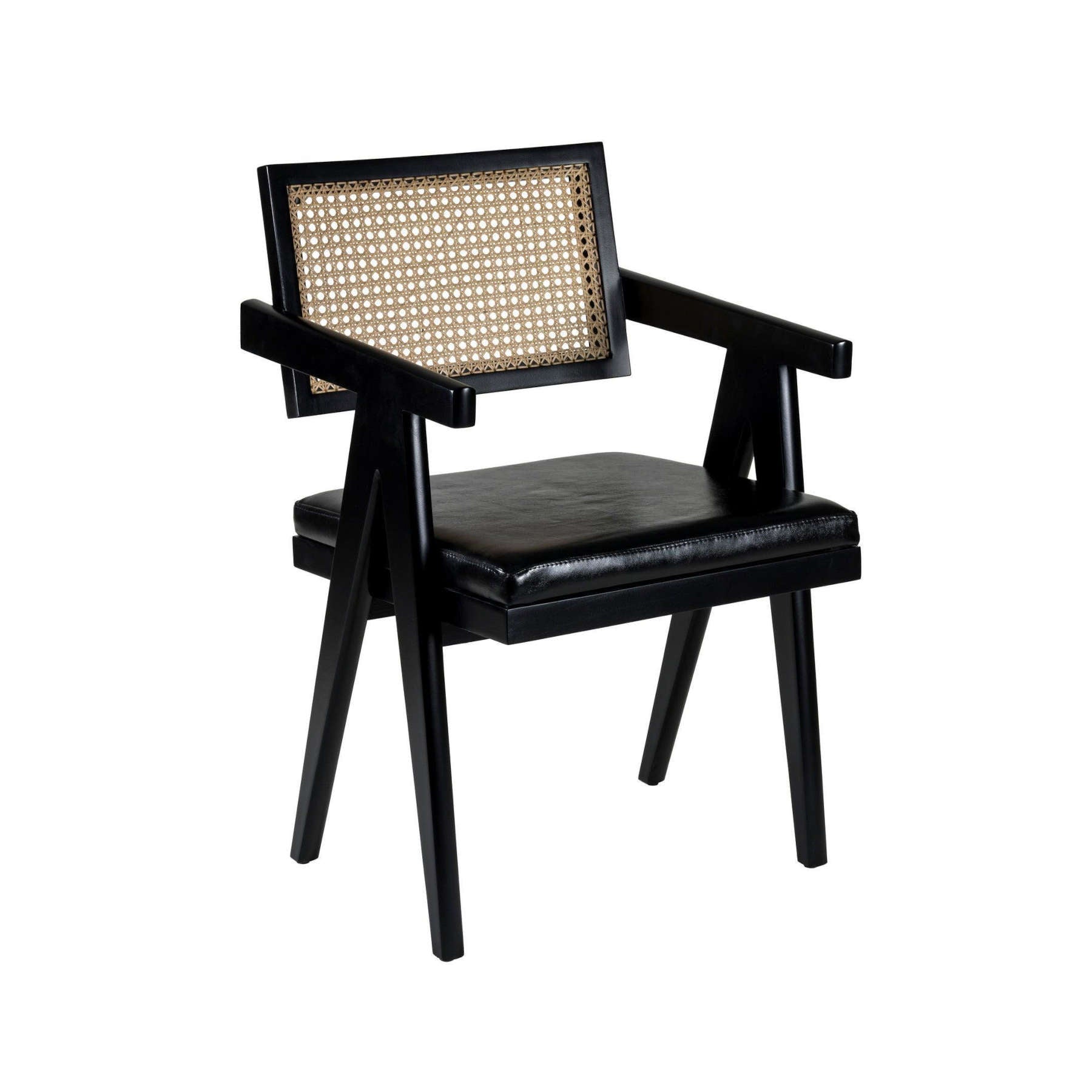 Amalfi Black Cane Chair with Leather seat