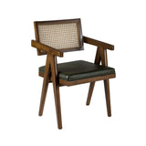Walnut Brown Cane Chair with green leather seat