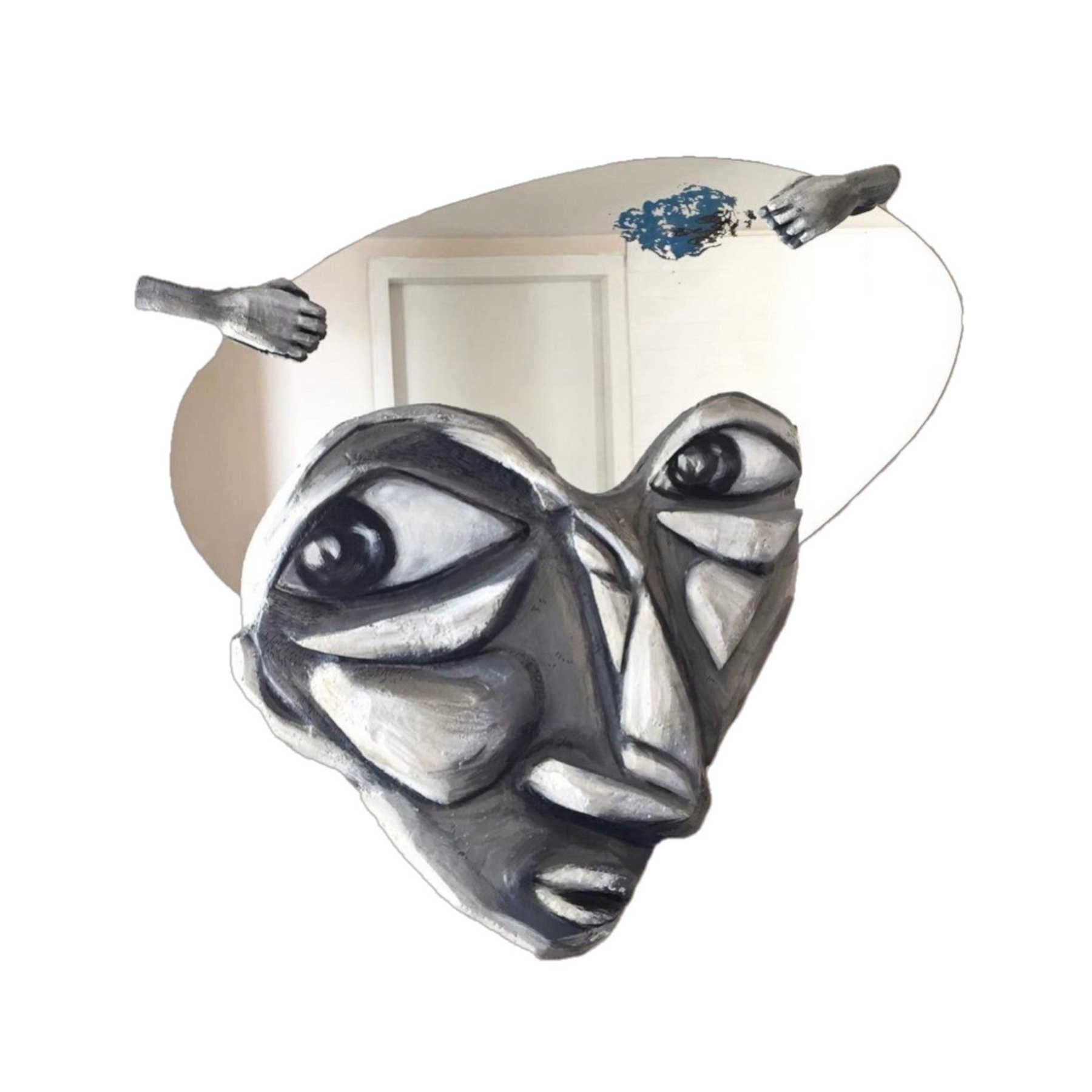 Sculpted Painted Decorative Wall Mirror, Artistic Handmade Wall Mounted Art