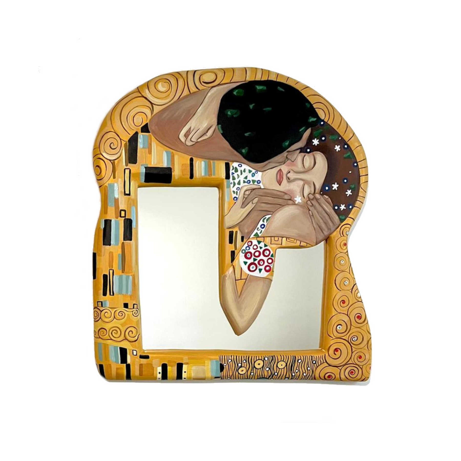 The Kiss Sculptured Painted Decorative Wall Mirror, Artistic Handmade Wall Mounted Art