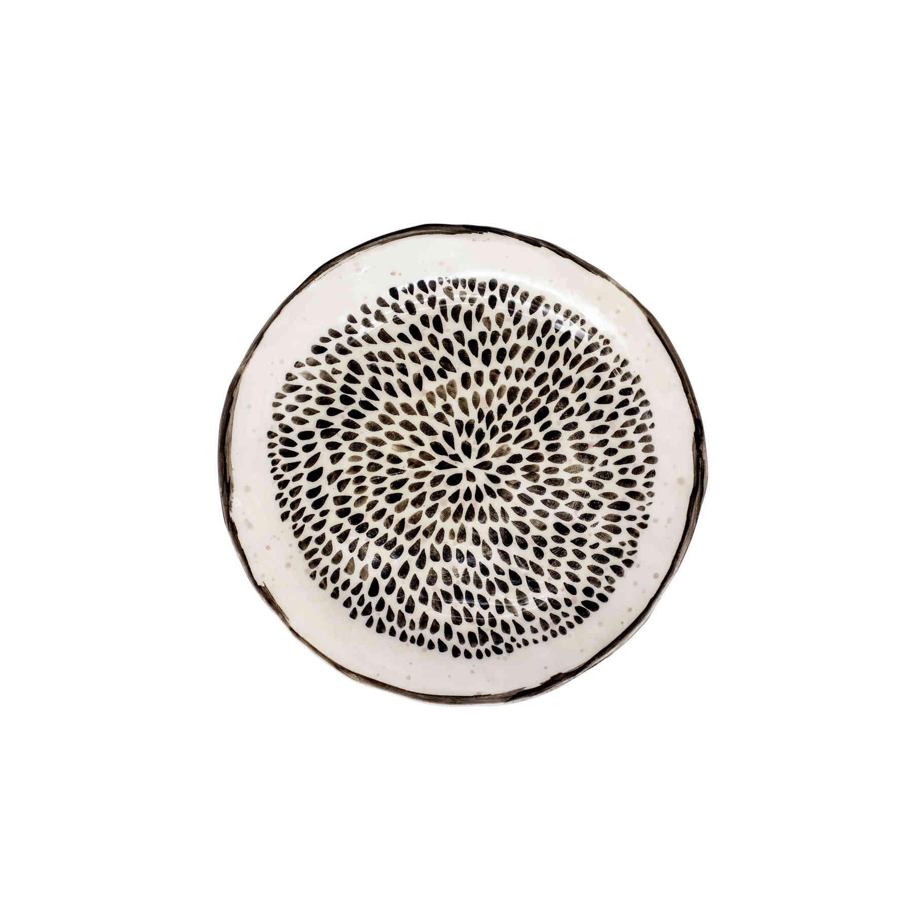 Geometric Ceramic Plate Set Black and White