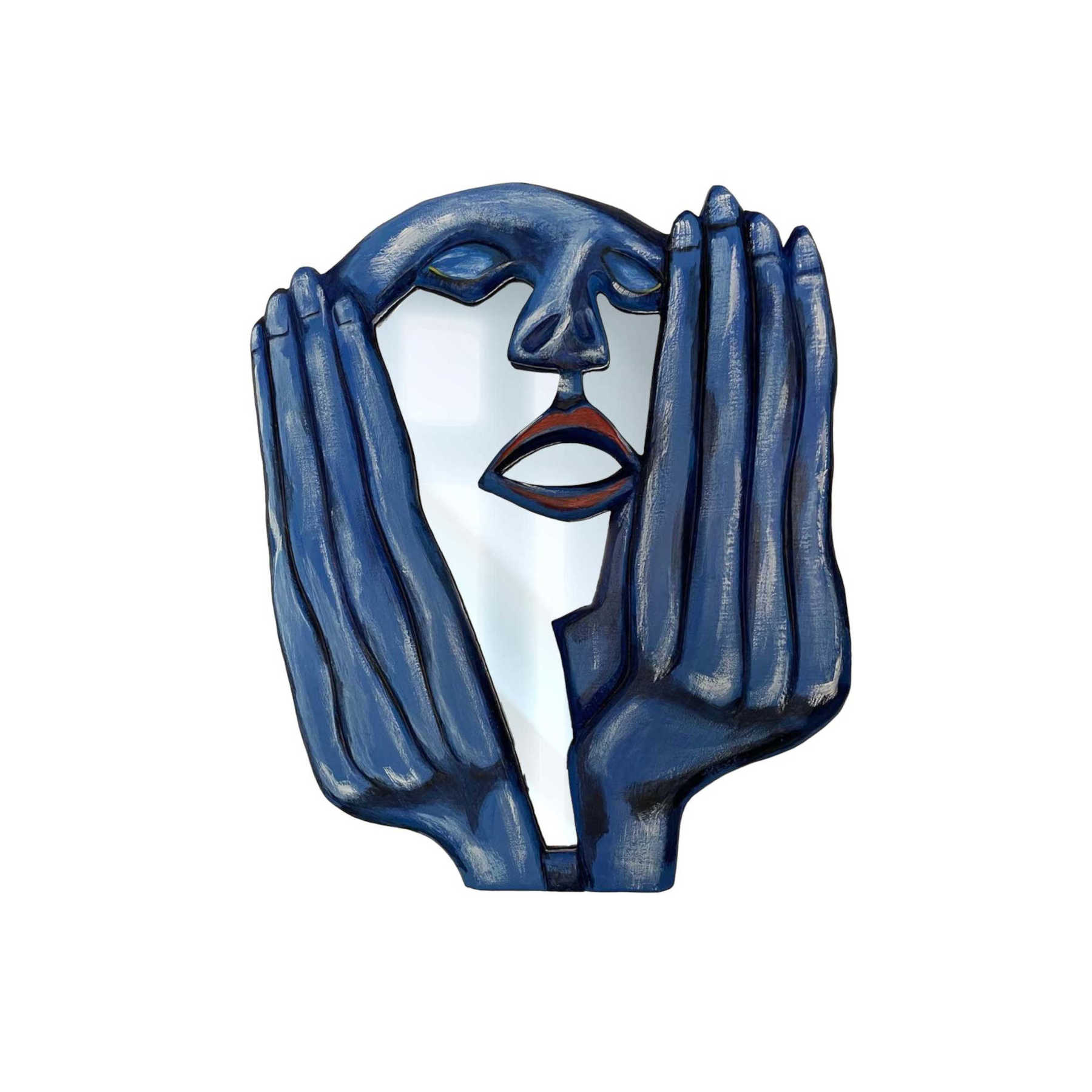 Sculptured Painted Decorative Wall Mirror, Artistic Handmade Wall Mounted Art