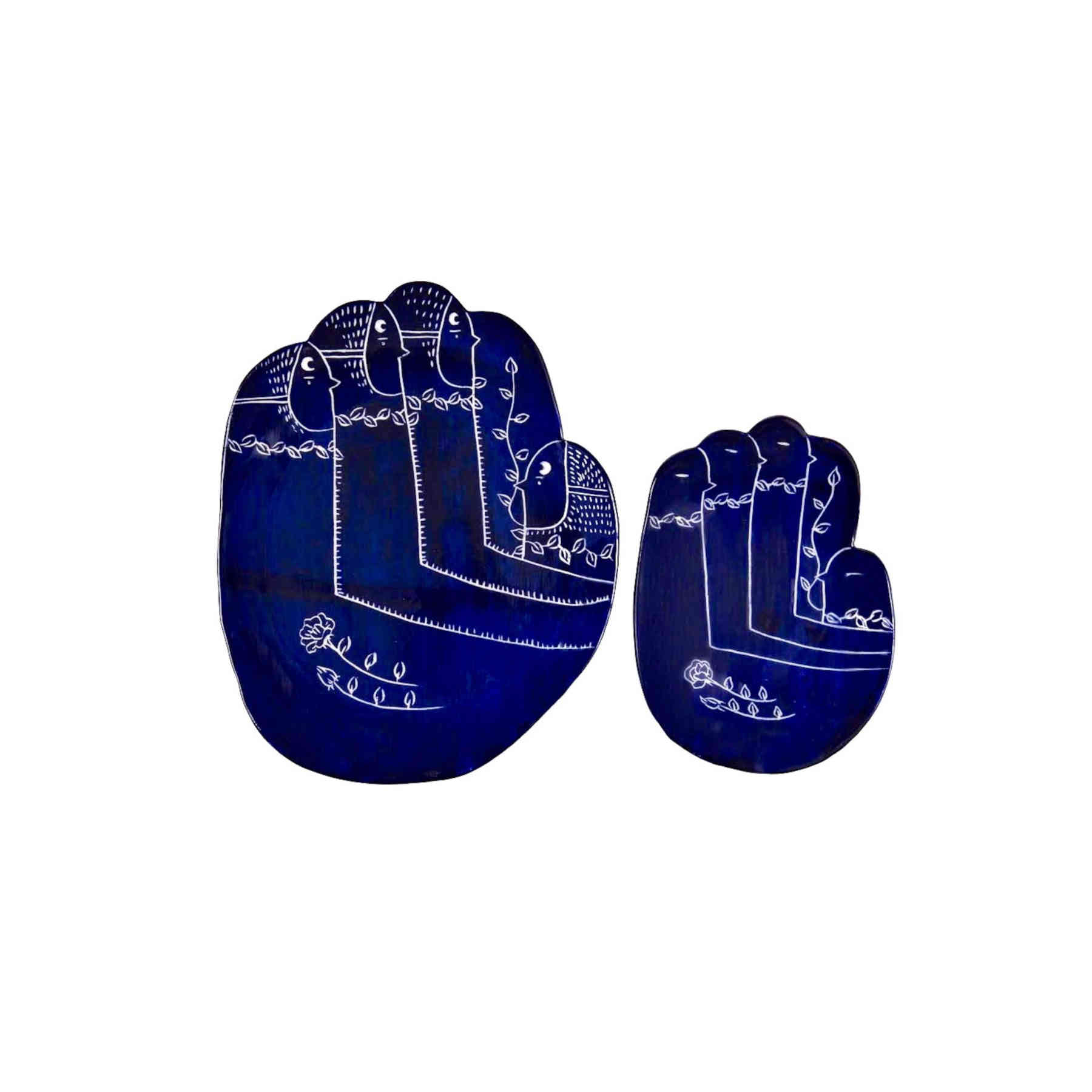Mother And Child Blue Ceramic Plate Set For Kids