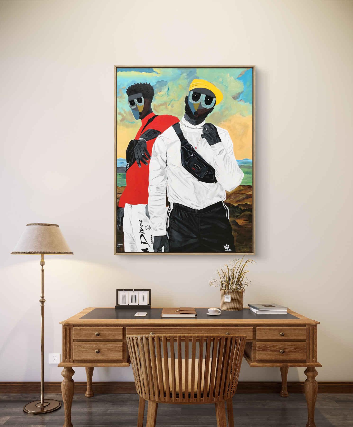 Brotherhood Mixed Media Painting, African Art By Samuel Kayode Toba in Dubai