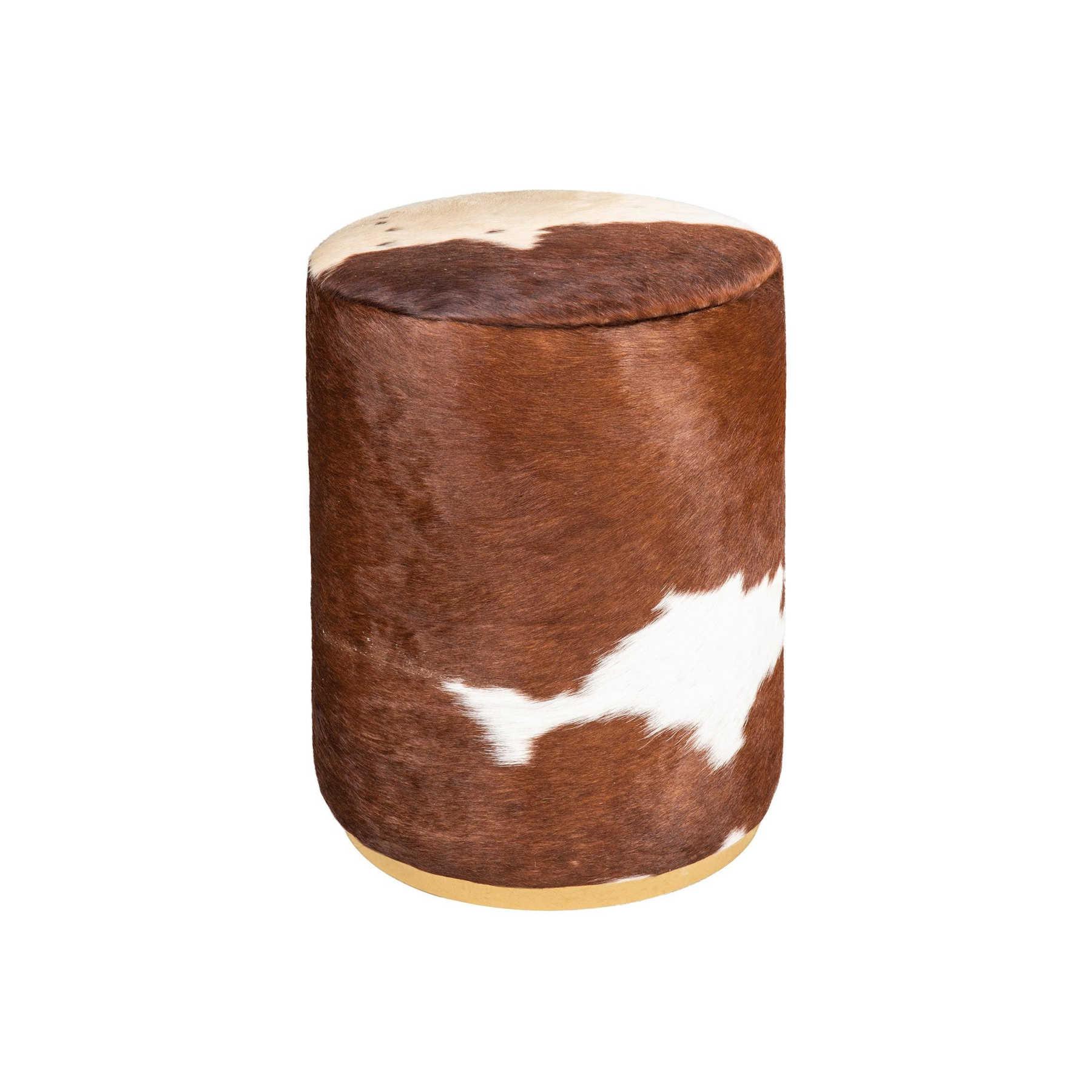 Brown Round Cowhide Pouf