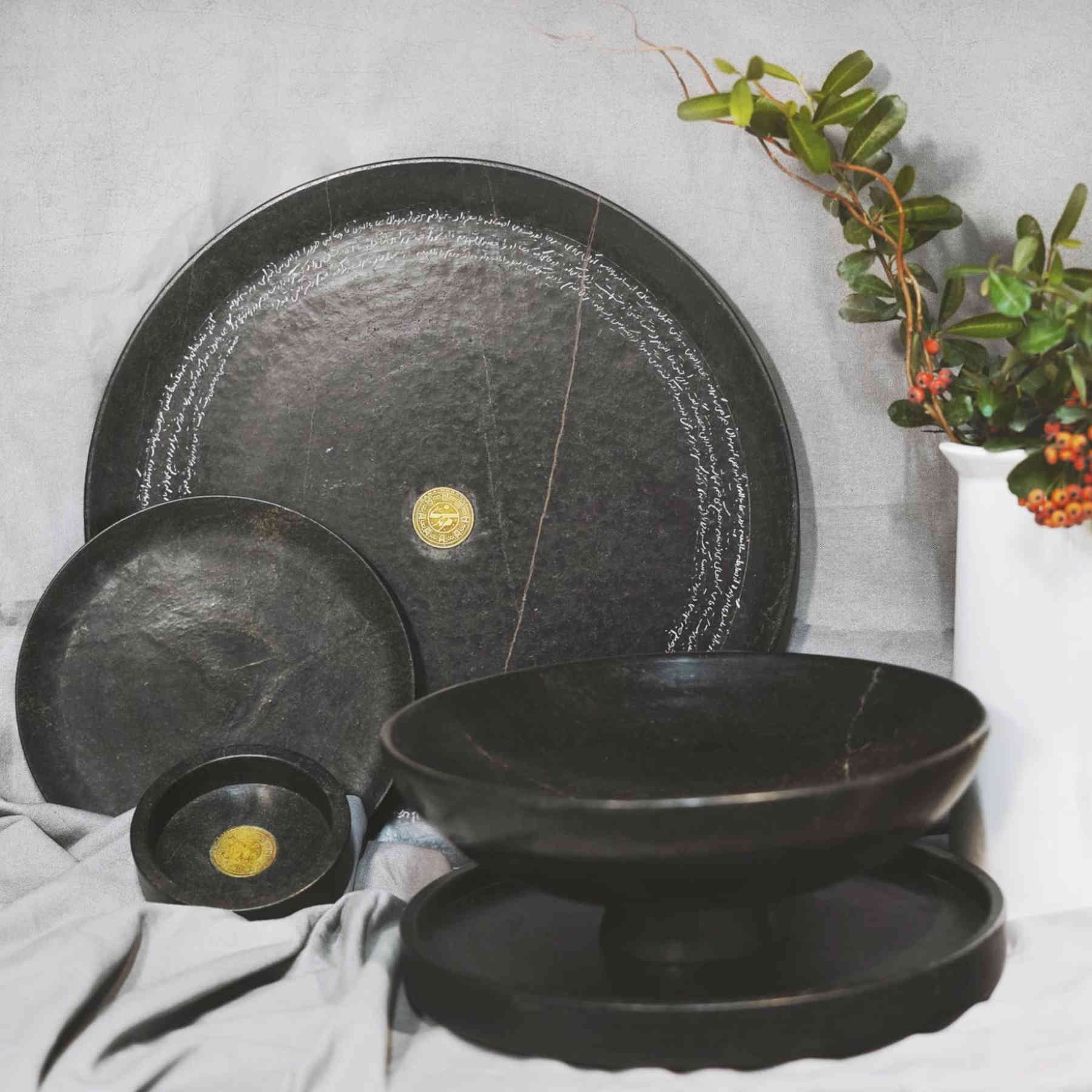 Calligraphy Natural Stone Tray - Black Stone Tableware & Stoneware