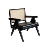 Cane Easy Chair With Black Leather Seat