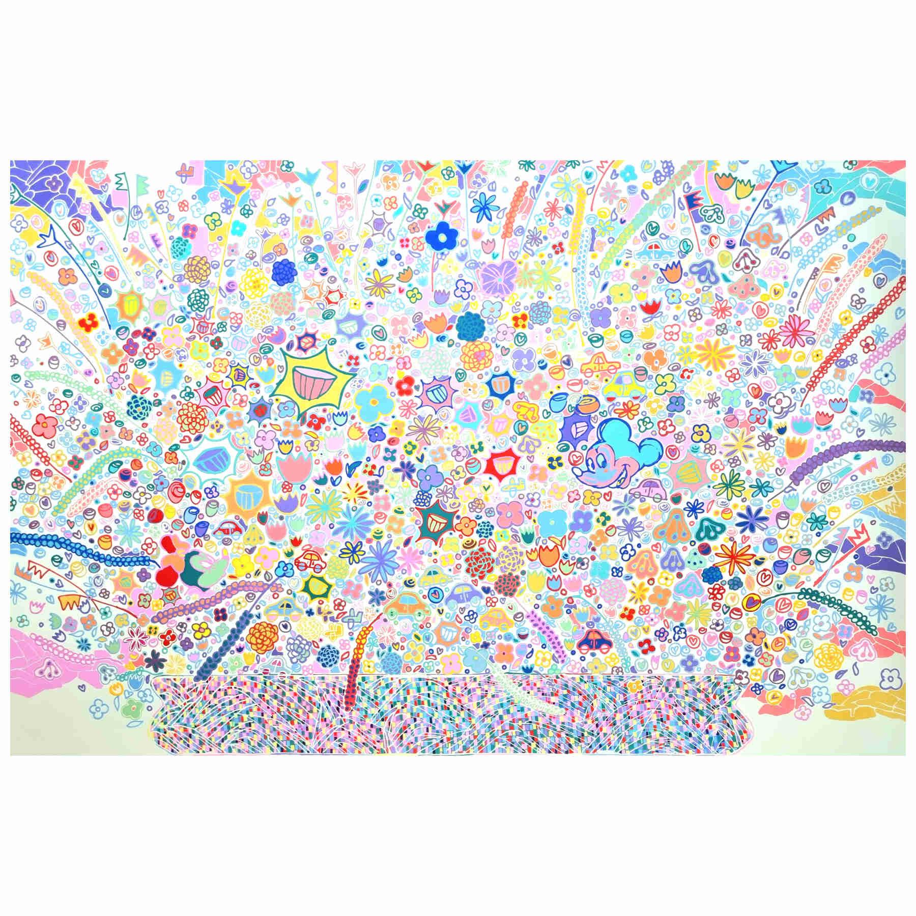 Colorful Mickey Mouse Flowers Acrylic Painting