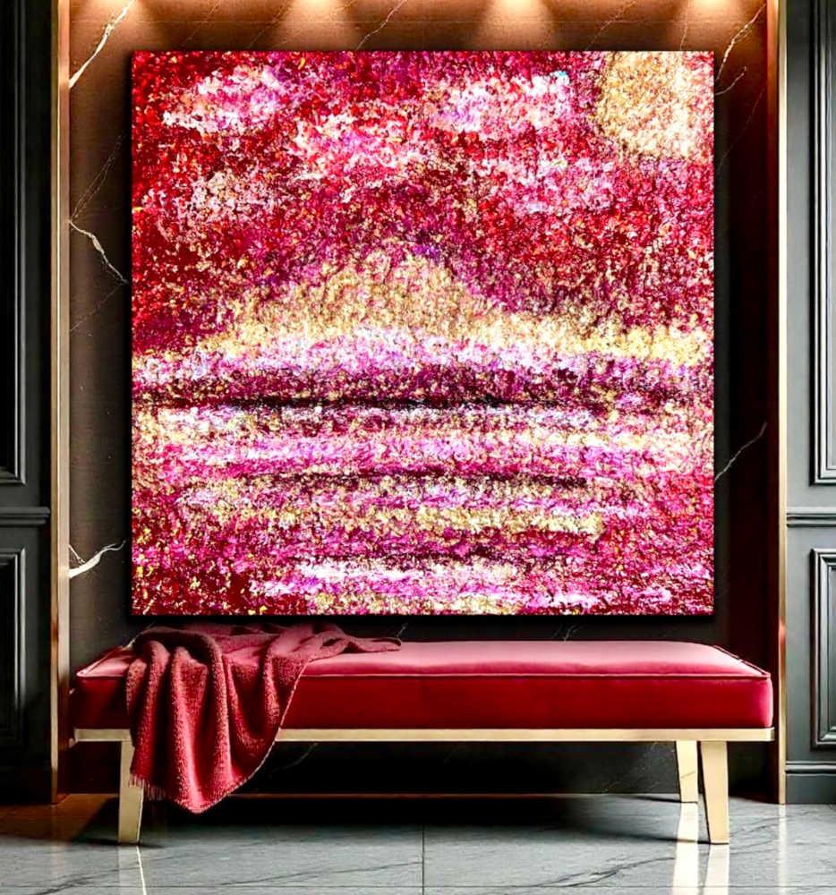 Crimson Radiance Acrylic Painting By Rawia Zantout