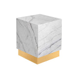 Cubic White Marble Plinth Side Table With Bronze Base