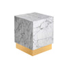 Cubic White Marble Plinth Side Table With Bronze Base