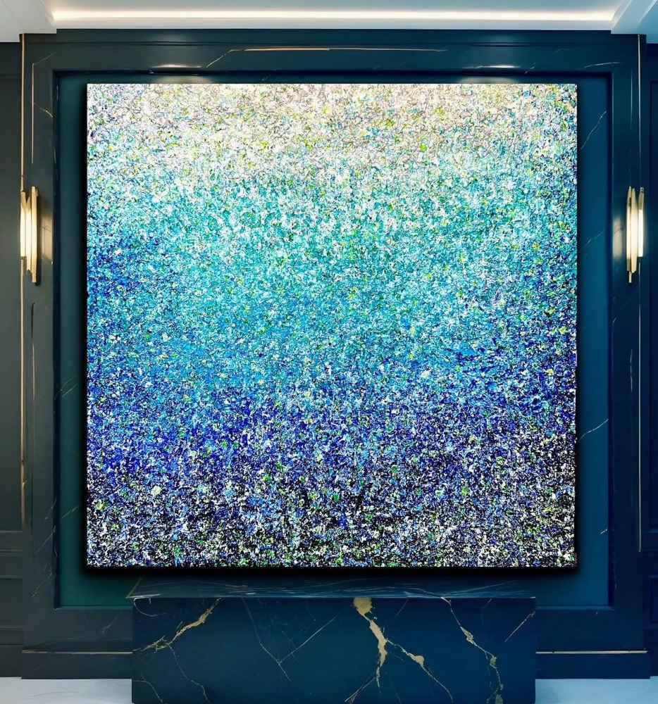 Echoes In Blue Acrylic Painting By Rawia Zantout