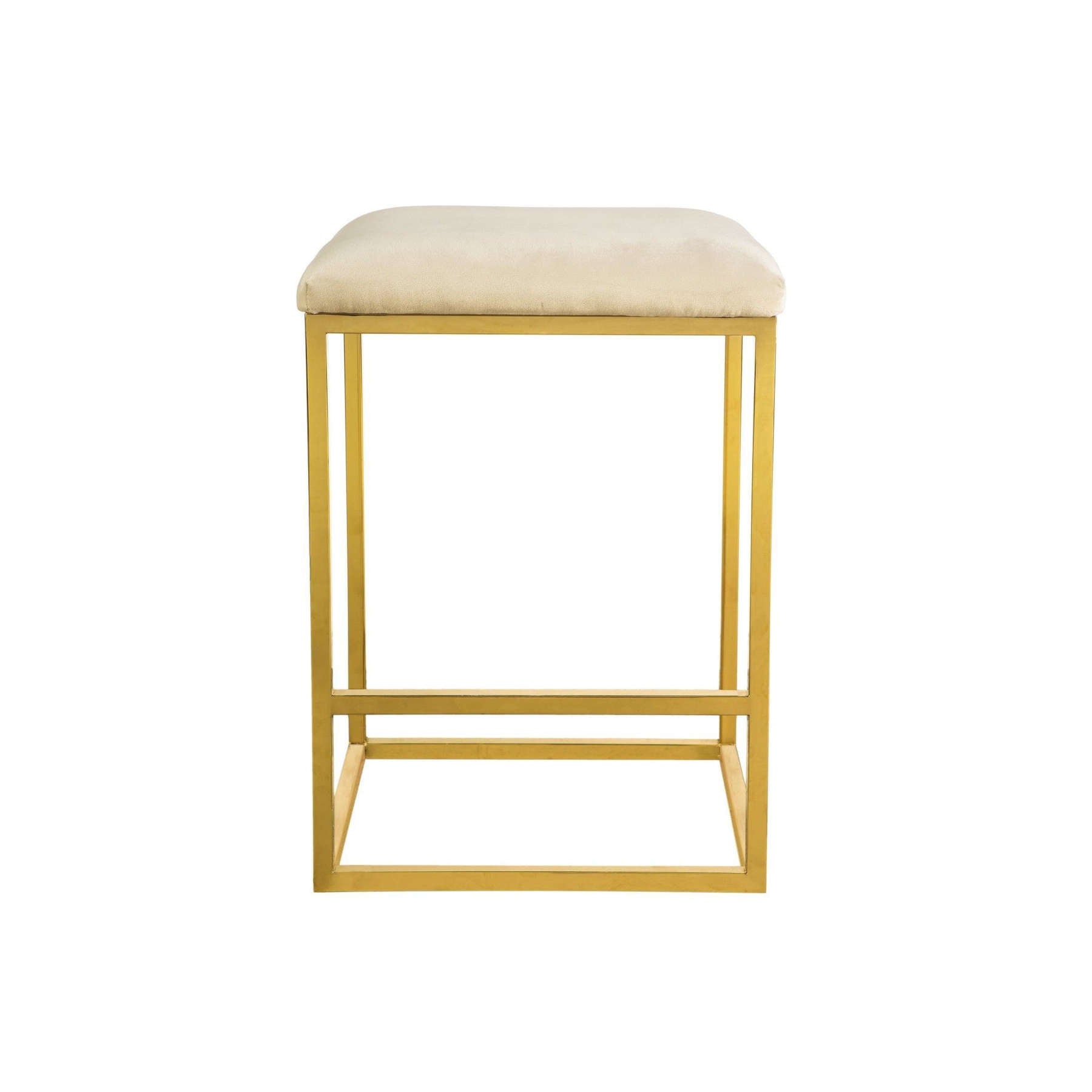 Gold Bar Stool With Beige Padded Cushion