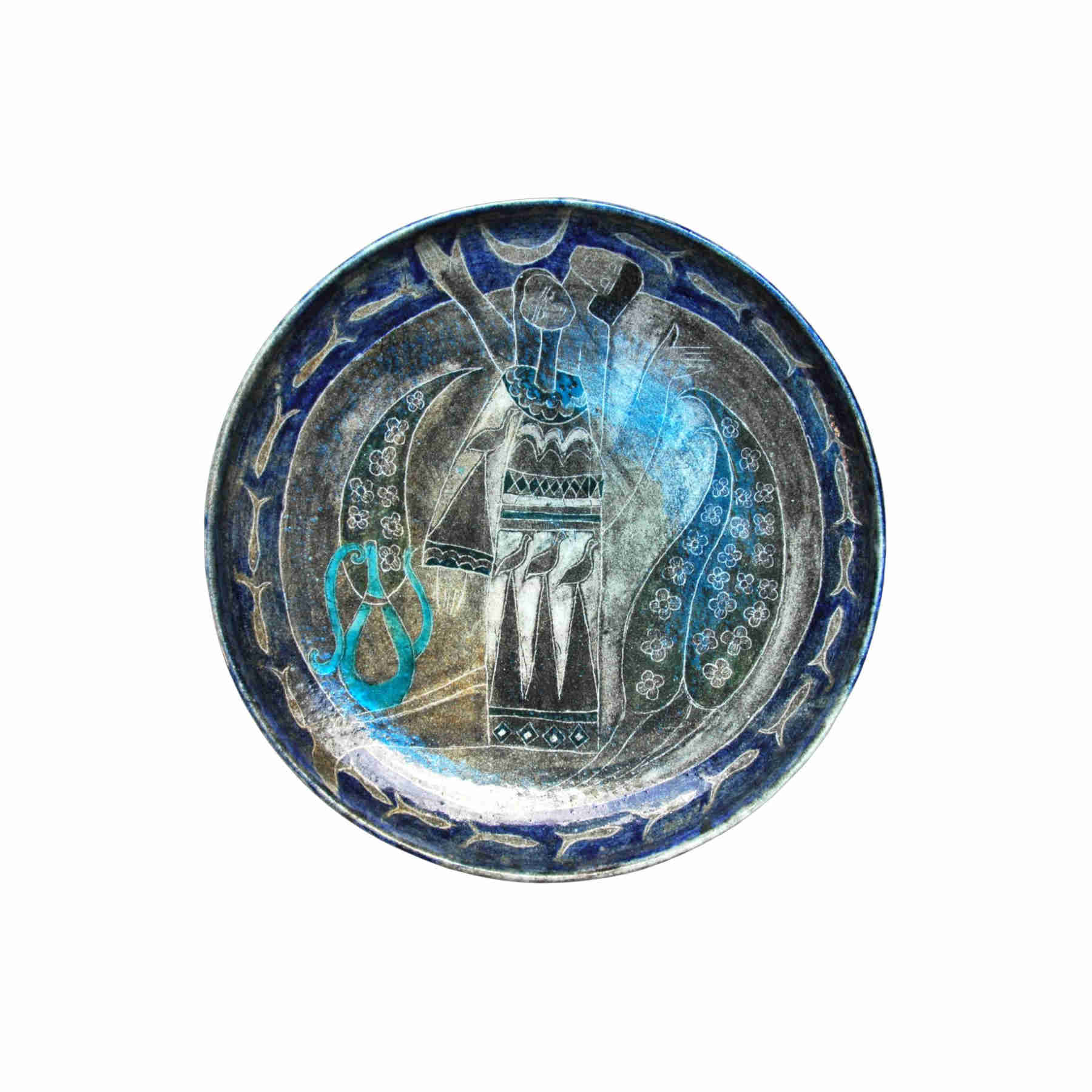 Sgraffito Hand Painted Ceramic Plate