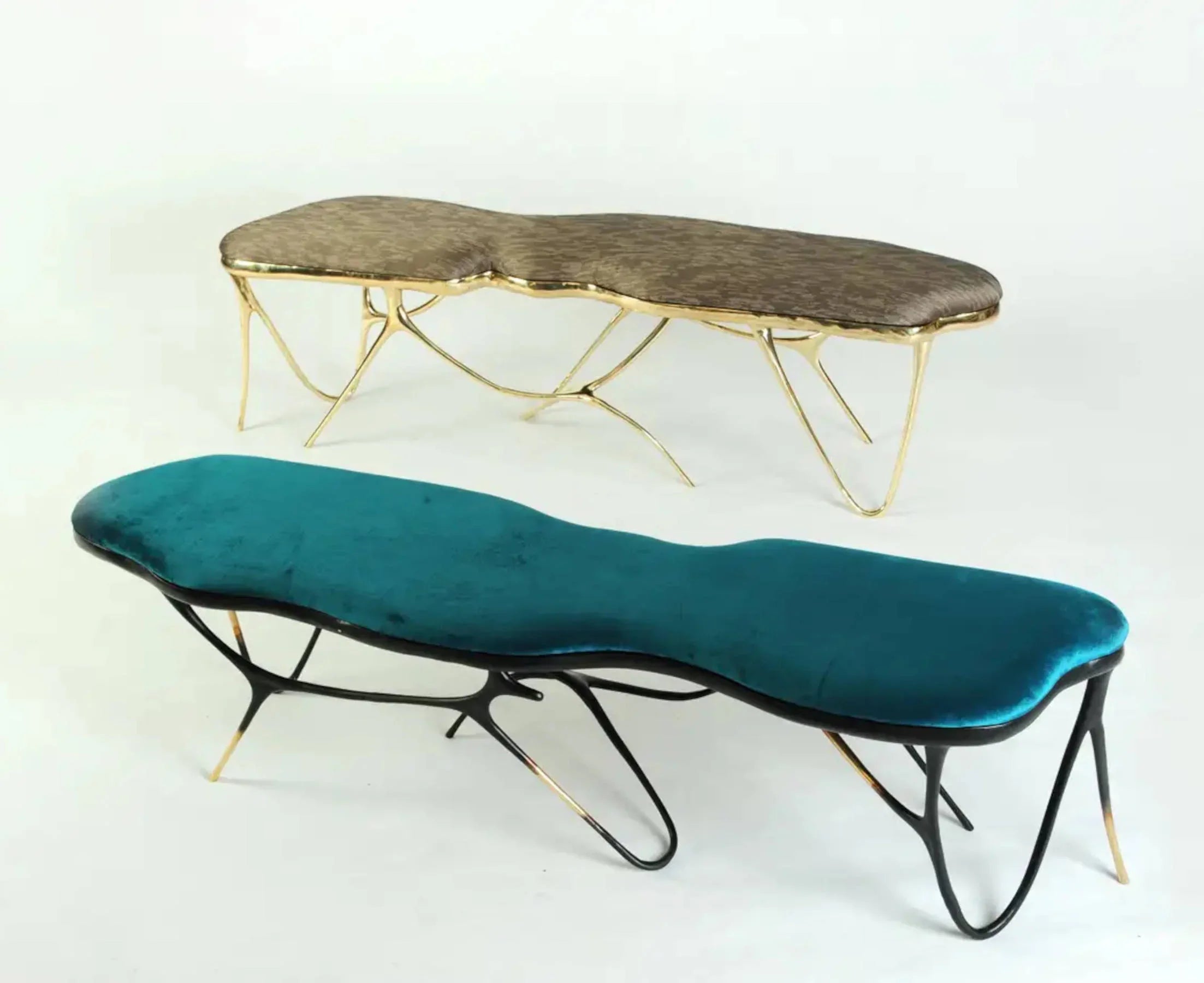 Blackened Upholstered Brass Bench, Designer Furniture in Dubai