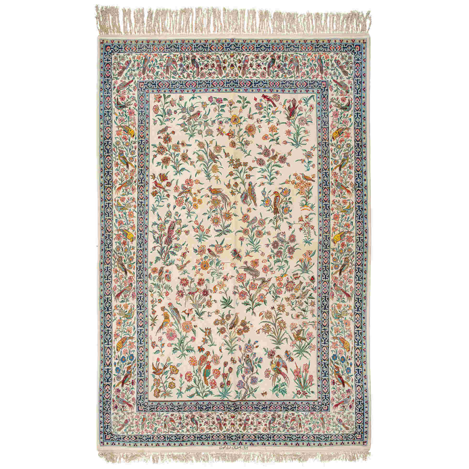 Bird & Flower Isfahan Persian Carpet 156x237, Handmade Tribal Wool & Silk Rugs in Dubai