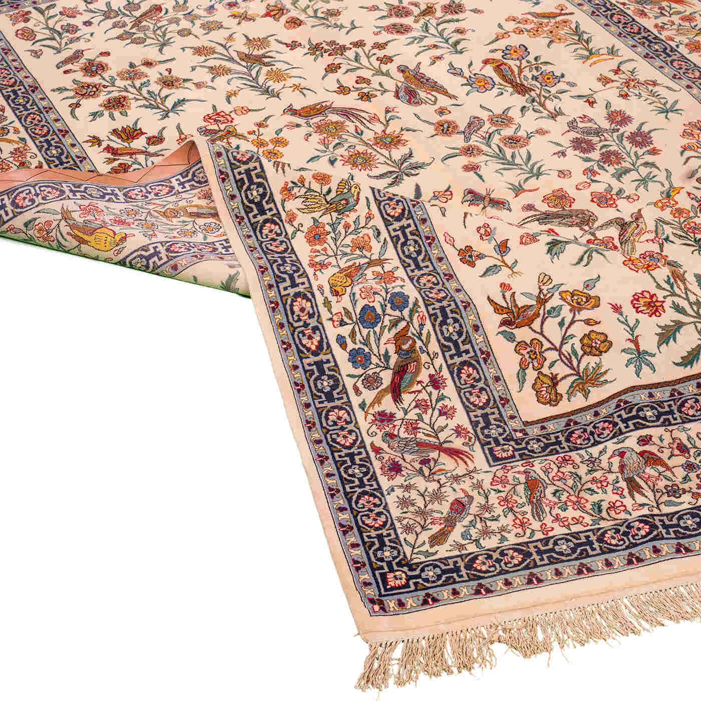 Bird & Flower Isfahan Persian Carpet 156x237, Handmade Tribal Wool & Silk Rugs in Dubai