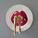 Kiss Plate Mixed Media Sculpture, Bronze & Ceramic Plate Decor By Sara Rahanjam