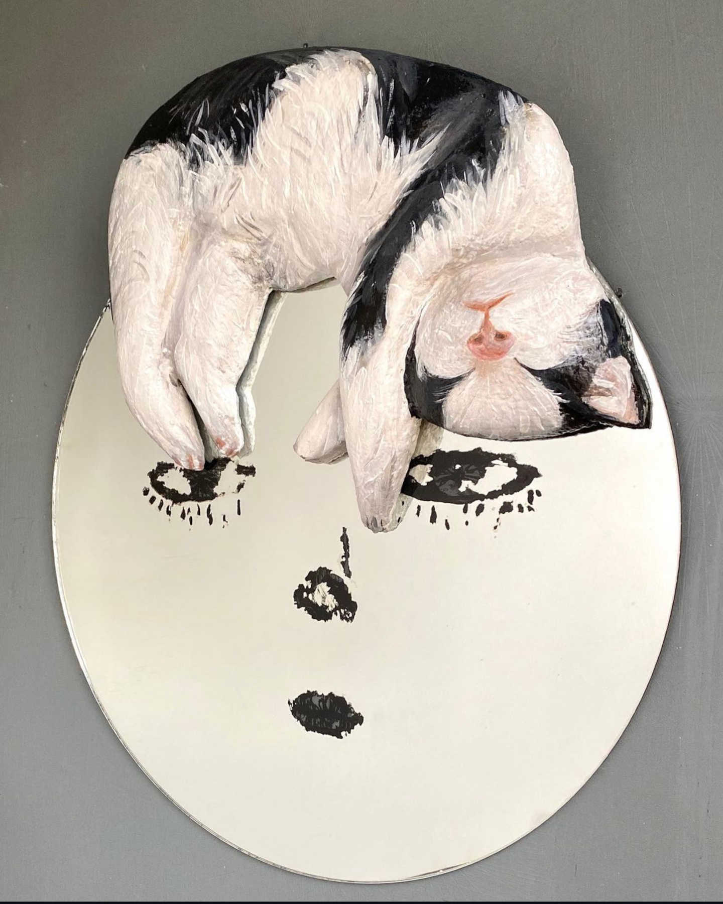 Kitty 3D Painted Decorative Wall Mirror, Artistic Handmade 3D Wall Art
