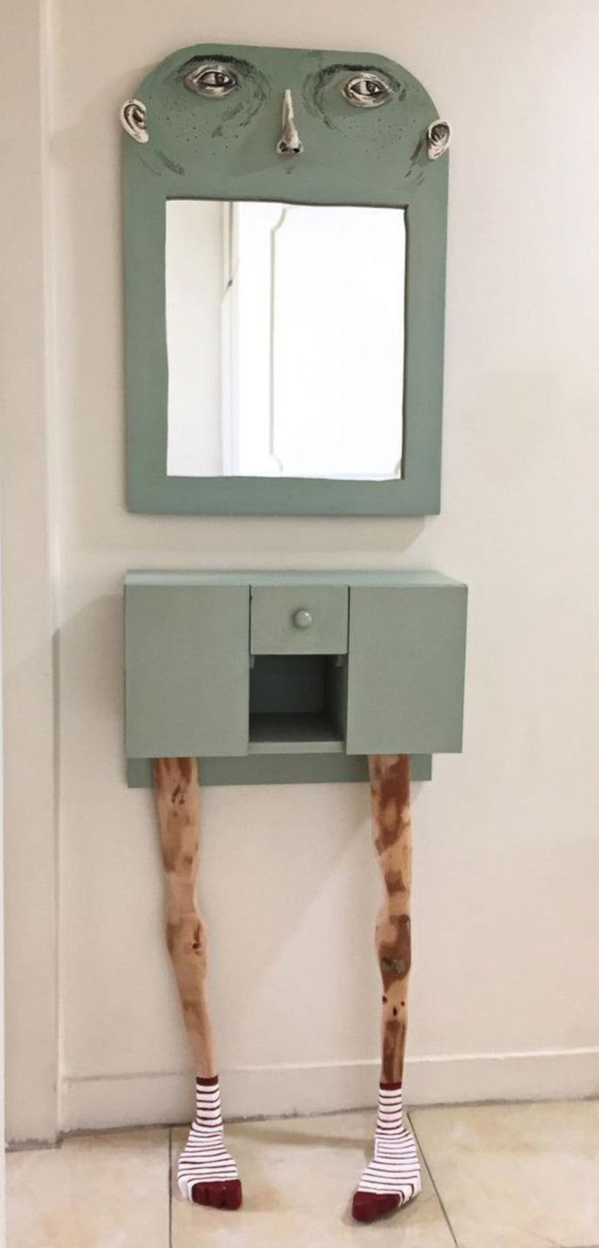 Long Legs Sculptural Dresser, Artistic Modern Wood & Mirror Accent Furniture Dubai