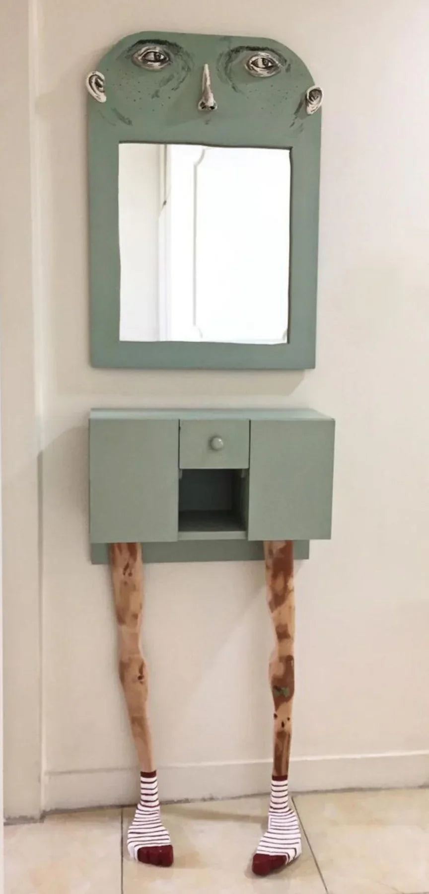 Long Legs Sculptural Dresser, Artistic Modern Wood & Mirror Accent Furniture Dubai