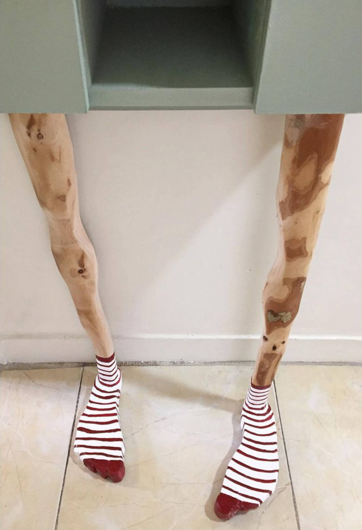 Long Legs Sculptural Dresser, Artistic Modern Wood & Mirror Accent Furniture Dubai