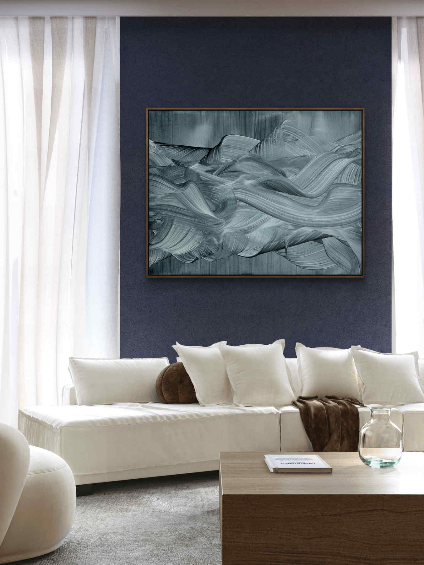 Grey Horizontal Abstract Painting For Interior Design