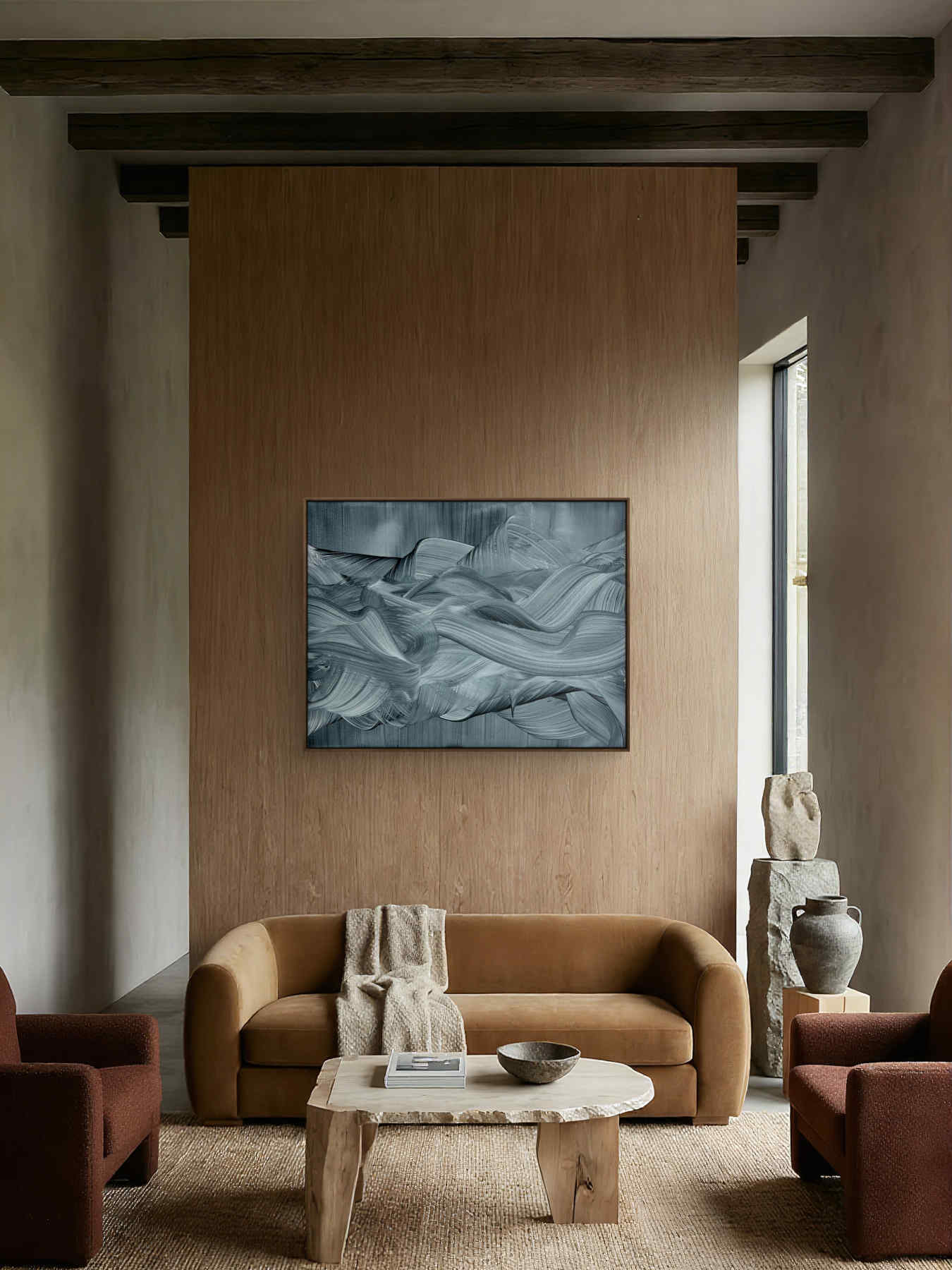 Grey Horizontal Abstract Painting For Interior Design