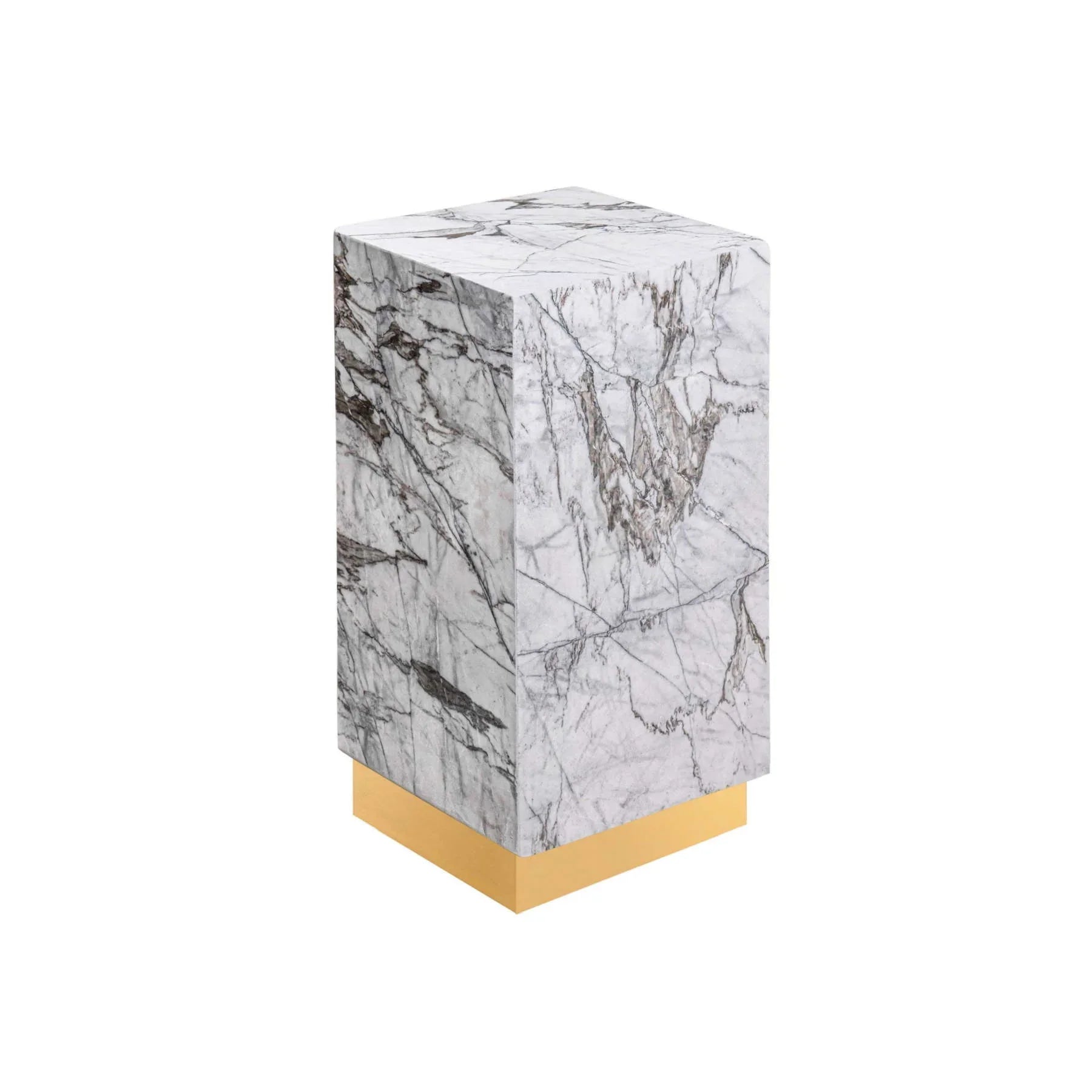 Pedestal White Marble Plinth Side Table With Bronze Base