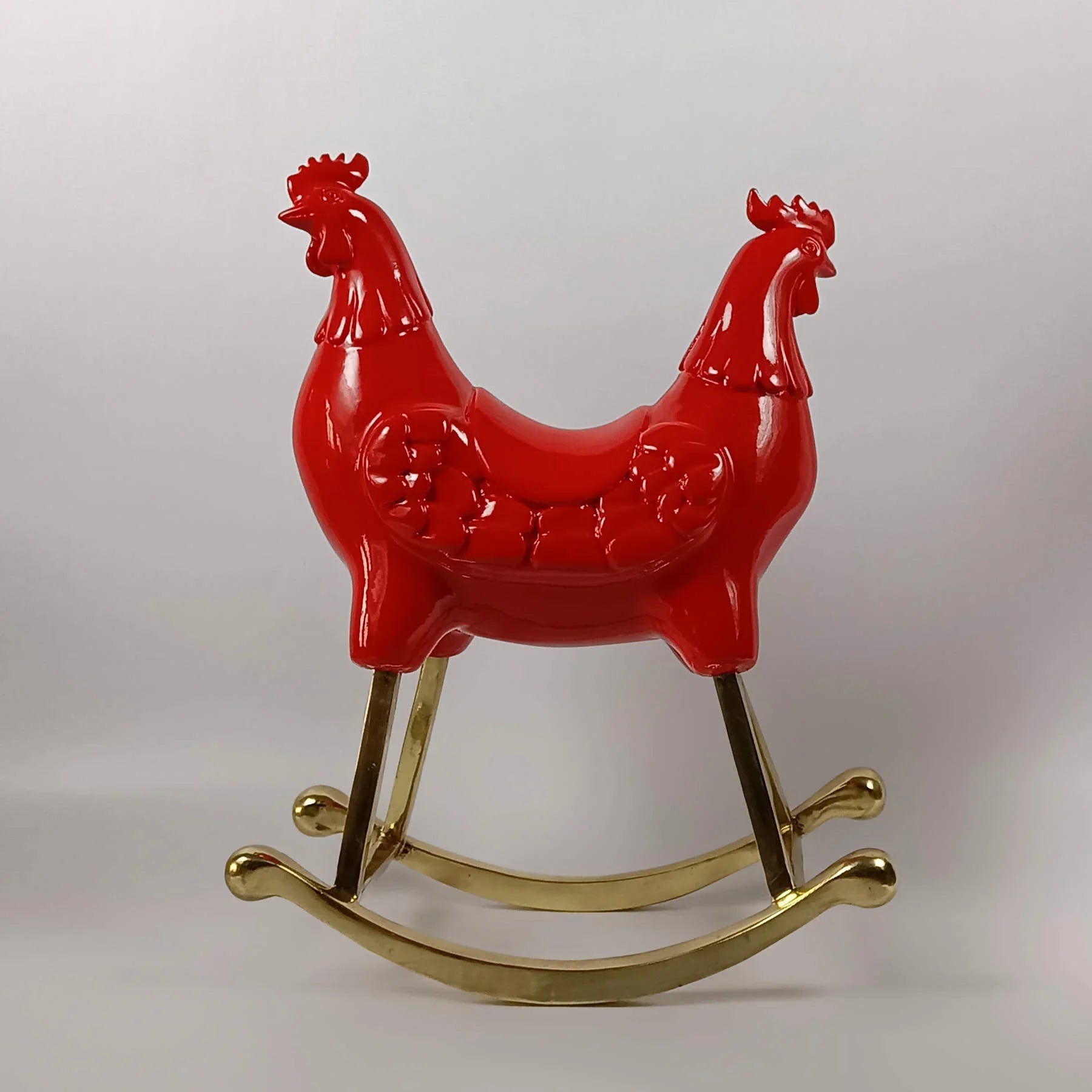 Red Rocking Rooster Sculpture, Collectible Art By Sara Rahanjam Dubai