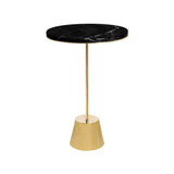 Round Black Marble & Bronze Side Table