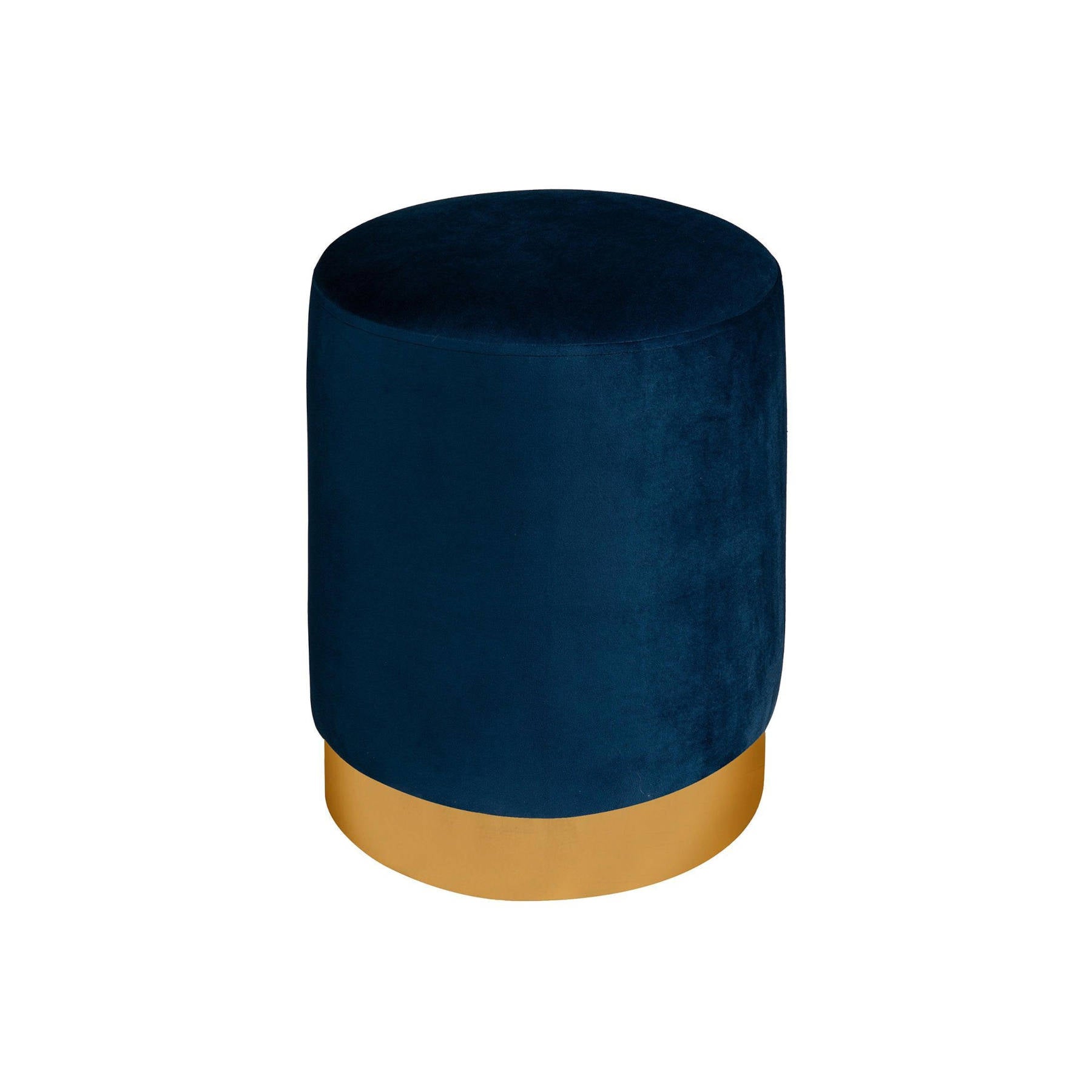 Royal Blue Round Microsuede Pouf With Bronze base