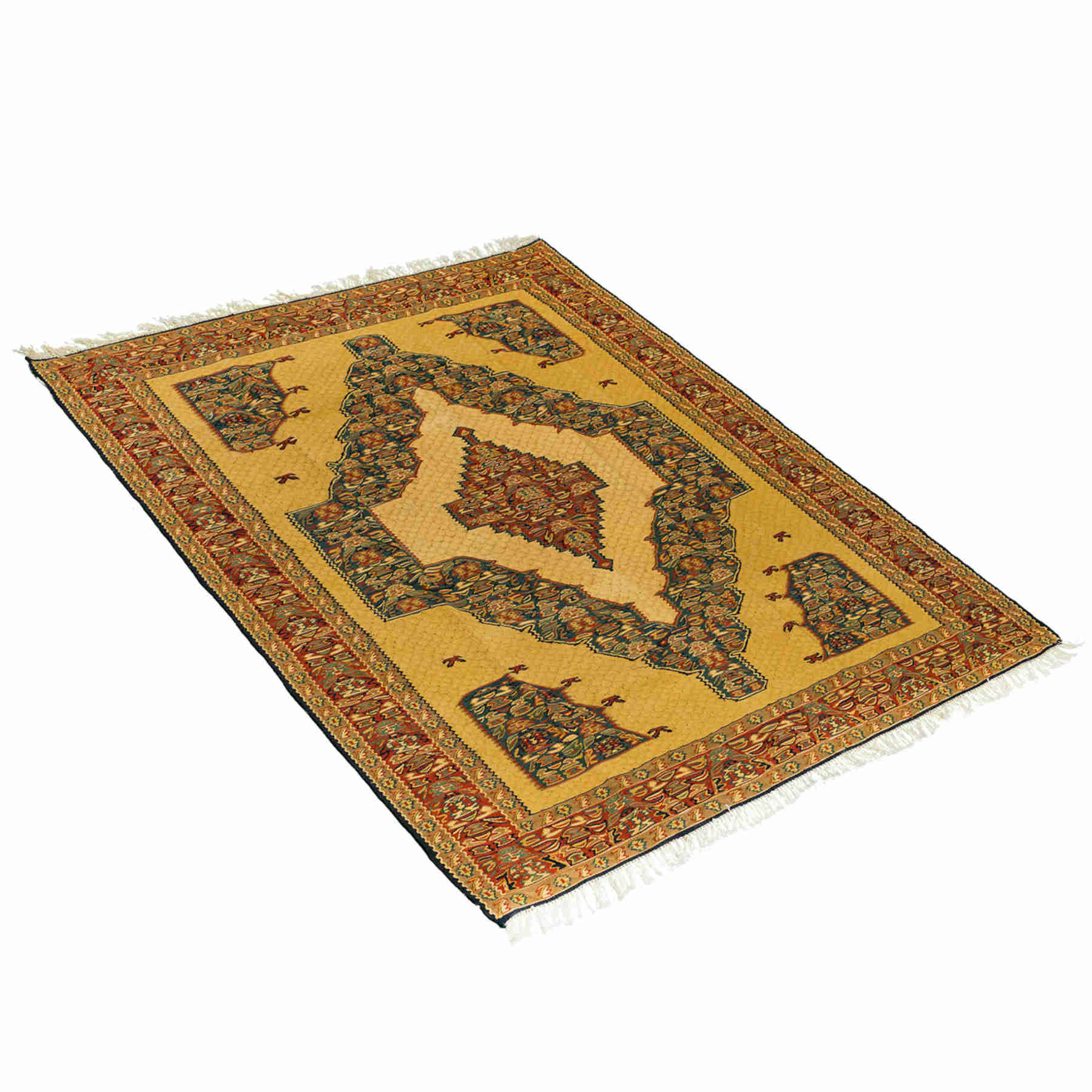 Medallion Sanandaj Persian Kilim 128x162, Handmade Nomadic Wool Rugs & Kilims in Dubai