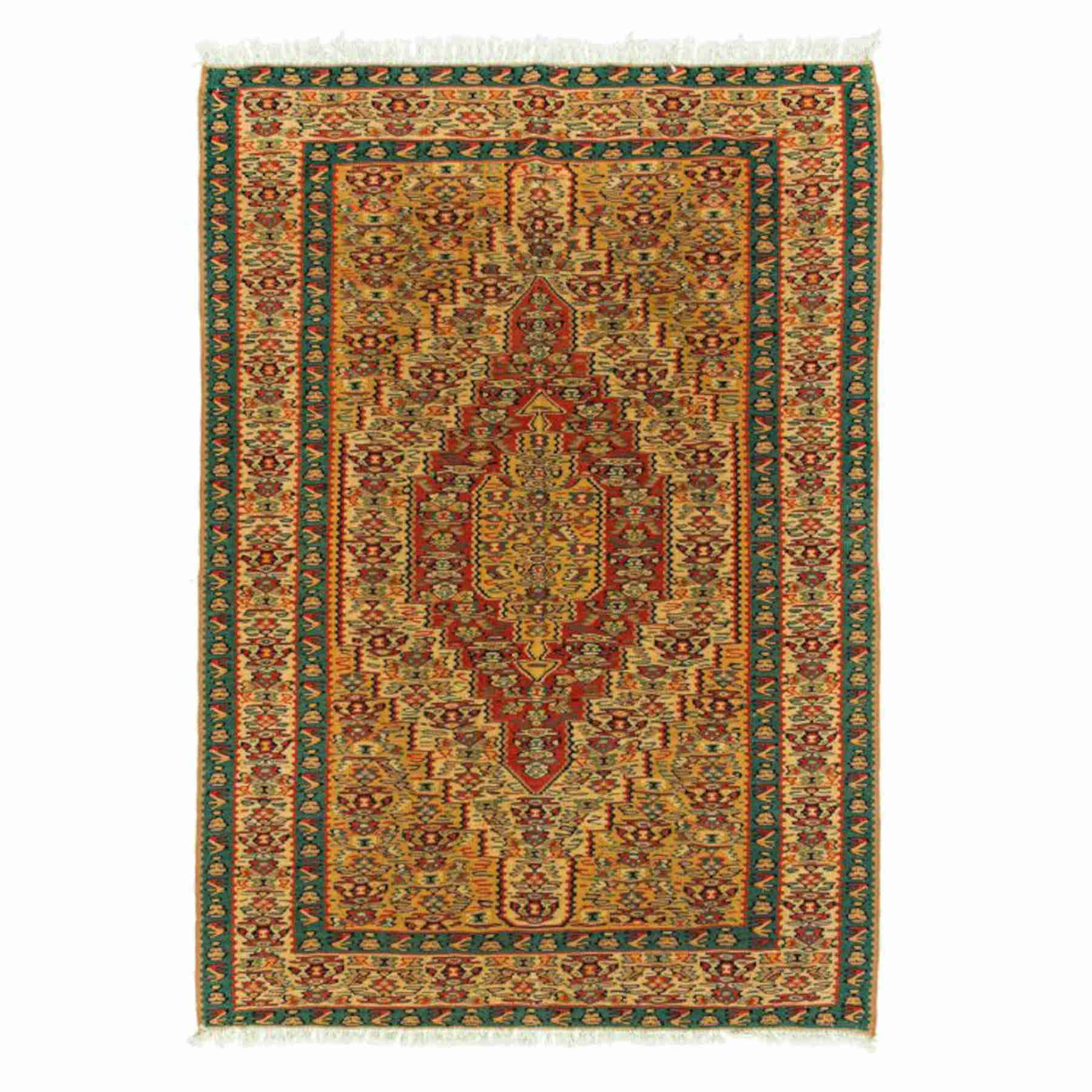 Medallion Sanandaj Persian Kilim 104x147, Handmade Nomadic Wool Rugs & Kilims in Dubai