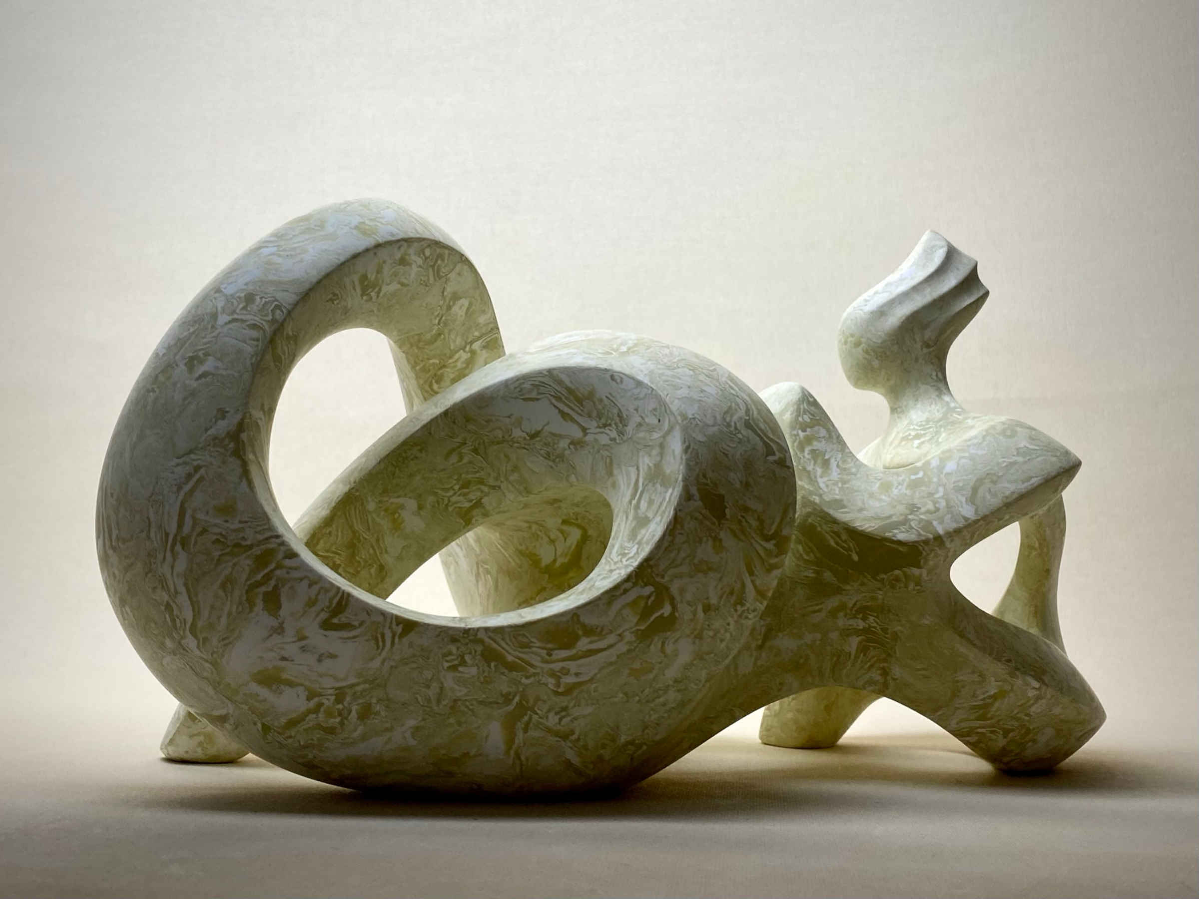 Silent Mixed Media Sculpture, Contemporary Clay Statues By Gabriel Rivera