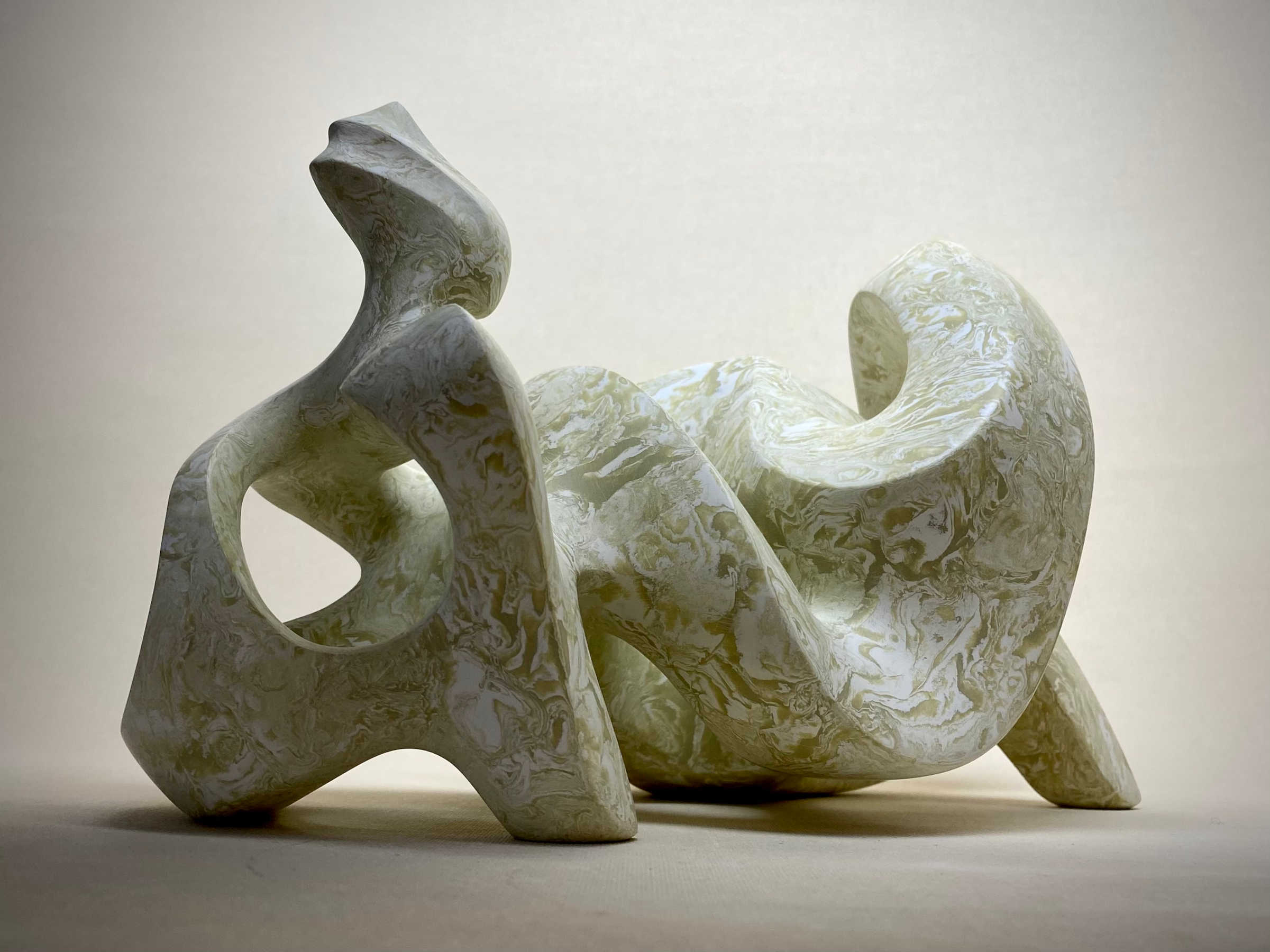 Silent Mixed Media Sculpture, Contemporary Clay Statues By Gabriel Rivera
