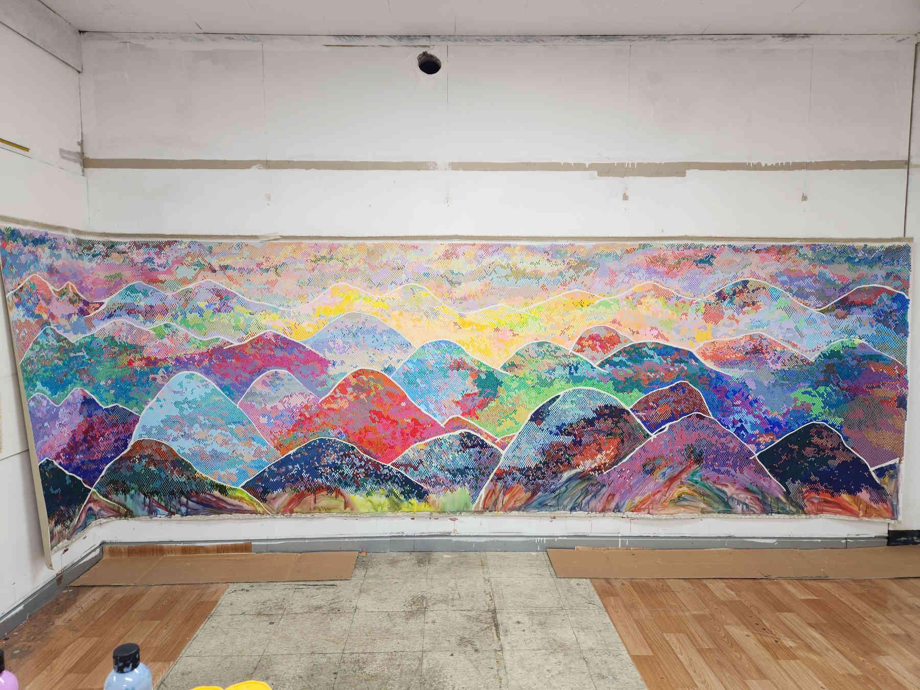 Long Horizontal Mountain Landscape Painting By Hanji Park