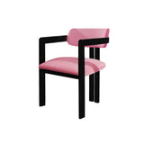 Pink Velvet Dining Chair with Black lacquered wooden legs