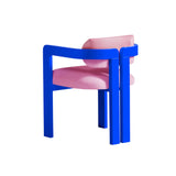 Pink Velvet Dining Chair with Blue lacquered wooden legs