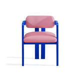 Pink Velvet Dining Chair with Blue lacquered wooden legs