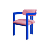 Pink Velvet Dining Chair with Blue lacquered wooden legs