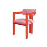 Pink Velvet Dining Chair with Red lacquered wooden legs