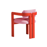 Pink Velvet Dining Chair with Red lacquered wooden legs
