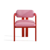 Pink Velvet Dining Chair with Red lacquered wooden legs