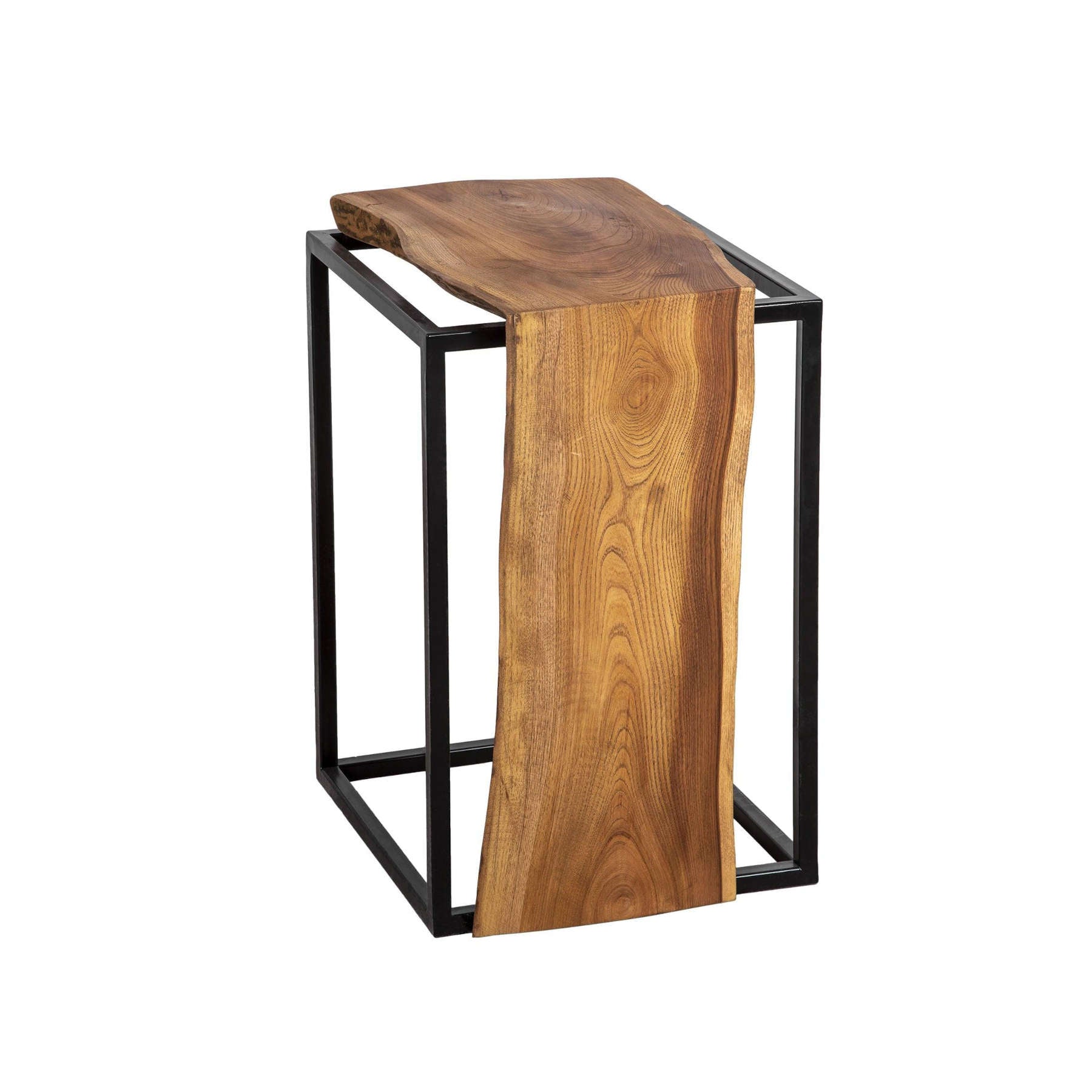 Walnut Wood & Black Metal Side Table