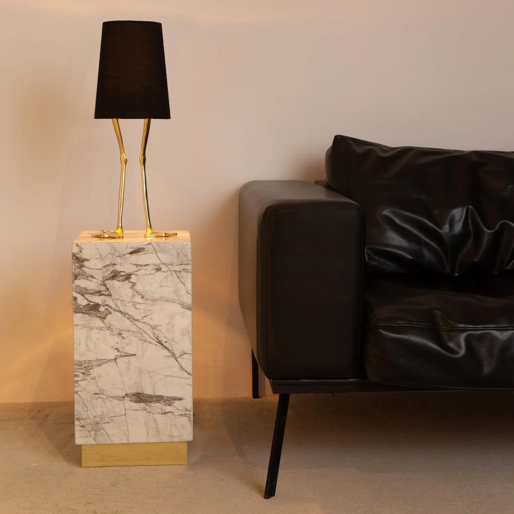 Carrara Venato Plinth Marble Side Table With Bronze base