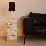 Carrara Venato Plinth Marble Side Table With Bronze base
