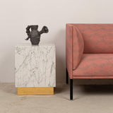 Carrara Venato Plinth Marble Side Table With Bronze base